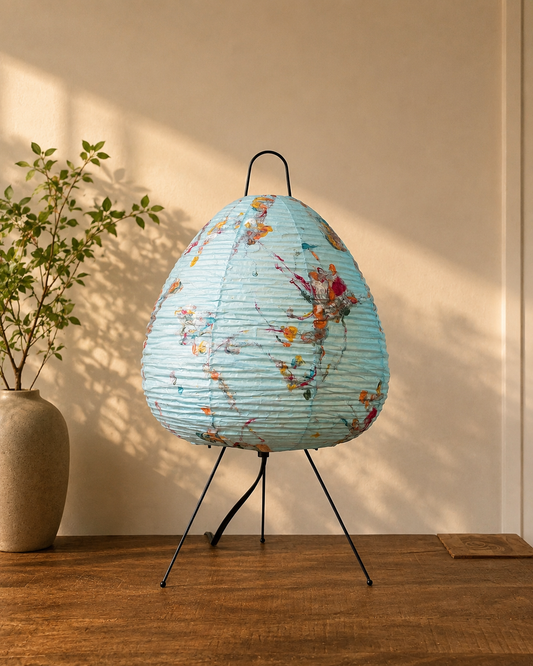 Handmade Paper Lamp Dark Blue with Colored Cloud Fiber