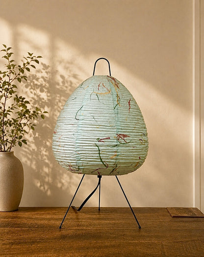 Handmade Paper Lamp Light Blue with Colored Fiber