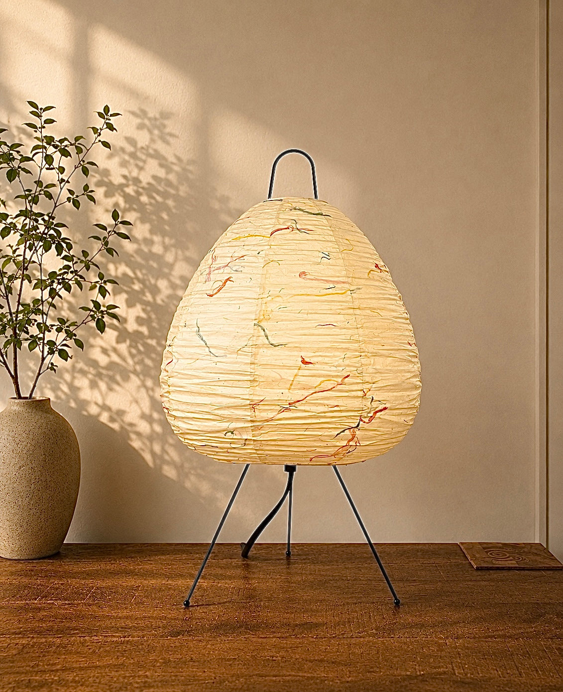 Handmade Paper Lamp Yellow with Colored Fiber