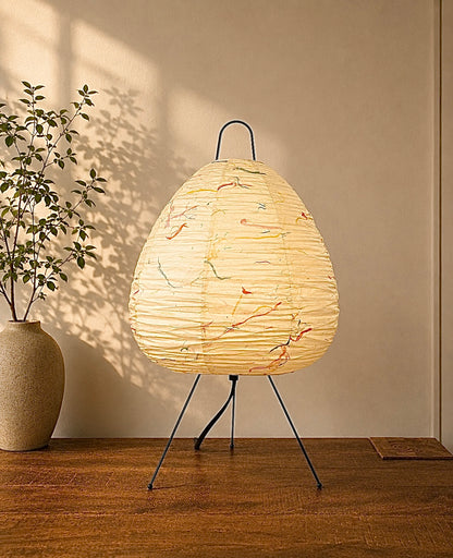 Handmade Paper Lamp Yellow with Colored Fiber