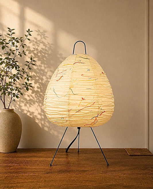 Handmade Paper Lamp Yellow with Colored Fiber