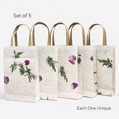 Handmade Botanical Mulberry Paper Gift Bags with Real Flowers