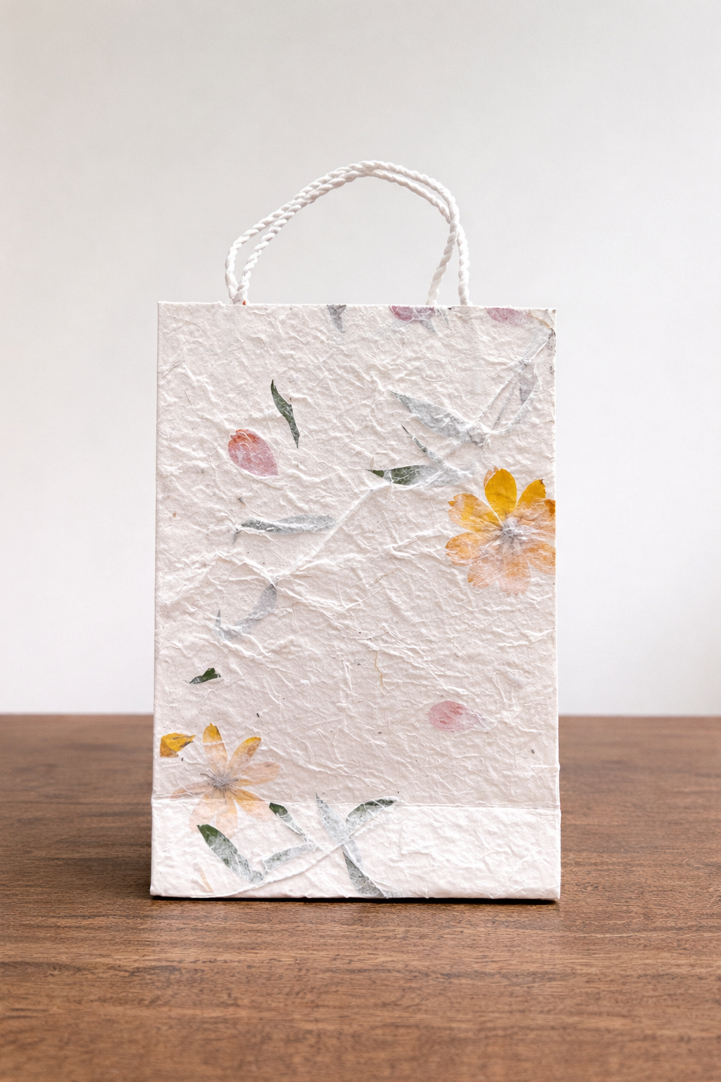 5-Pack Handmade Kozo Paper Gift Bags with Real Flowers