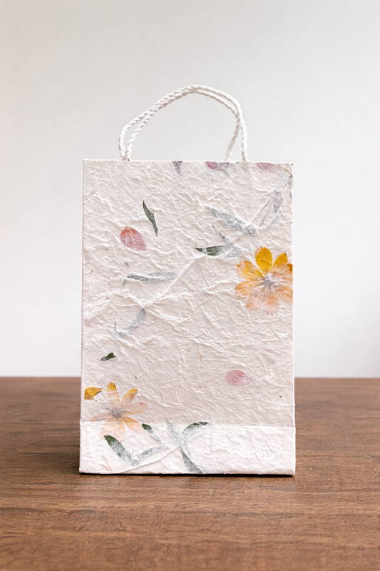 5-Pack Handmade Kozo Paper Gift Bags with Real Flowers