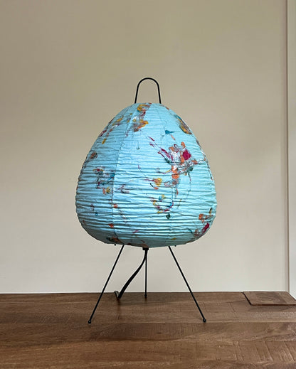 Handmade Paper Lamp Dark Blue with Colored Cloud Fiber