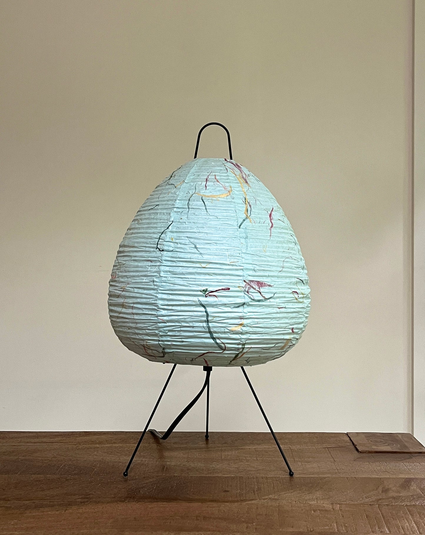 Handmade Paper Lamp Light Blue with Colored Fiber